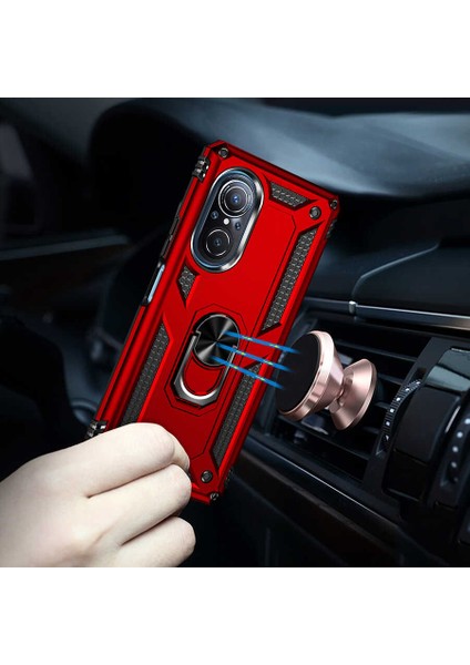 Oppo A60 Kılıf Magnetik Stand Olabilen Kamera Korumalı Vega Kapak - Siyah + Cam Ekran Koruyucu