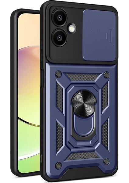 Samsung Galaxy A06 Kılıf Magnetik Stand Olabilen Kamera Korumalı Kapak - Lacivert + Cam Ekran Koruyucu