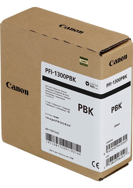 ® Canon PFI-1300 Pbk (Photo Black) Fotoğraf Siyahı Plotter Orijinal Mürekkep Kartuş 330 Ml. (0811C001)