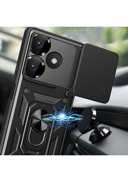 Xiaomi Redmi 13 4g Kılıf Magnetik Stand Olabilen Kamera Korumalı Kapak - Lacivert + Cam Ekran Koruyucu fiyatları