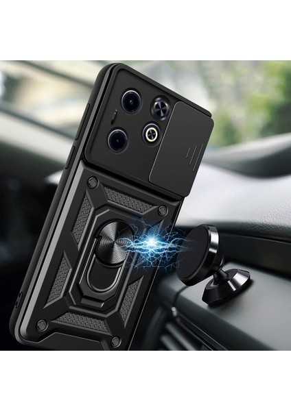 Infinix Smart 8 Kılıf Magnetik Stand Olabilen Kamera Korumalı Vega Kapak - Siyah + Cam Ekran Koruyucu fiyatları