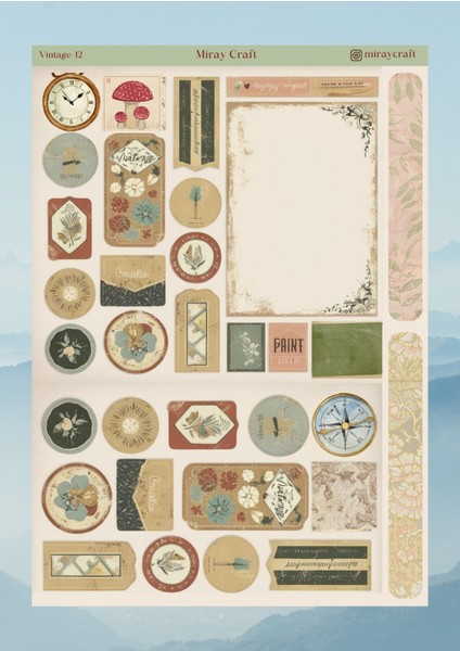 Vintage Temalı 12*17 cm Sticker / Scrapbook, Bullet Journal, Planlayıcı, Ajanda Için fiyatları