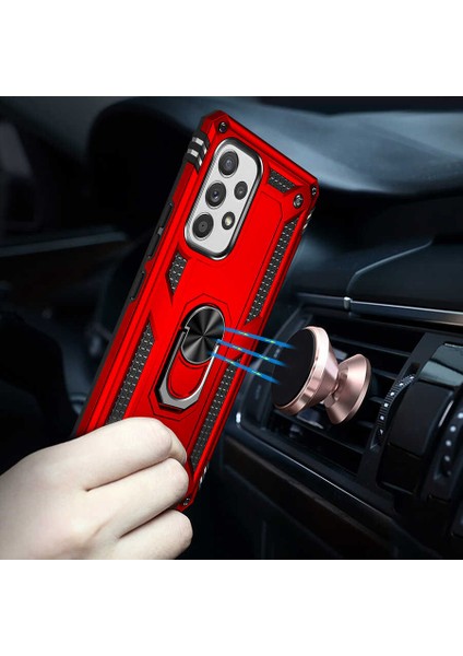 Samsung Galaxy M23 Kılıf Magnetik Stand Olabilen Kamera Korumalı Kapak - Lacivert + Cam Ekran Koruyucu fiyatları