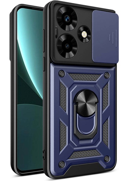 Infinix Hot 30 Kılıf Magnetik Stand Olabilen Kamera Korumalı Vega Kapak - Lacivert + Cam Ekran Koruyucu