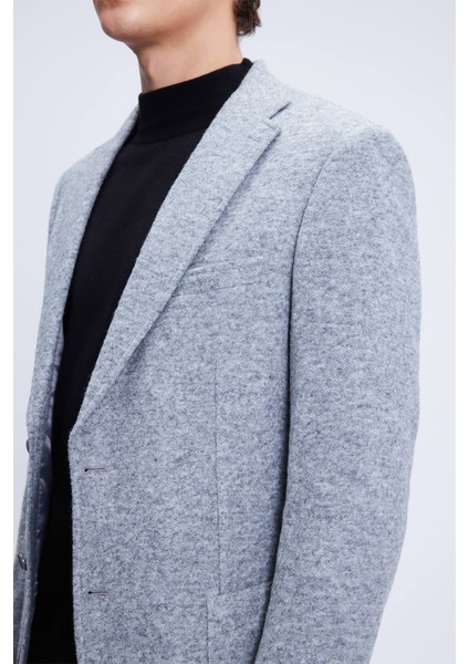 Gri Comfort Fit Mono Yaka Desenli Ceket modelleri