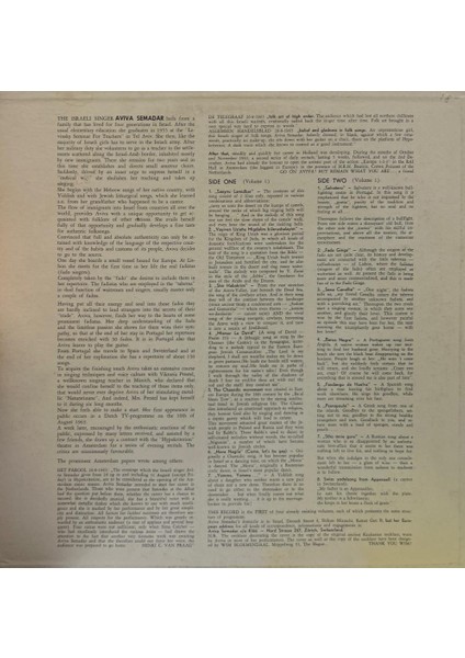 Aviva Semadar ‎– Sings Jewish And Other Folklore - Vis Avis Aviva Dönem Baskı Lp fiyatları