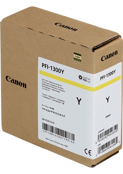 ® Canon PFI-1300 Y (Yellow) Sarı Plotter Orijinal Mürekkep Kartuş 330 Ml. (0814C001)