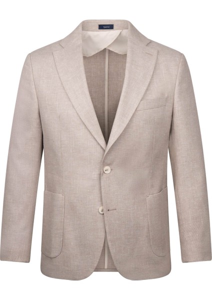 Bej Regular Fit Mono Yaka Casual Keten Ceket