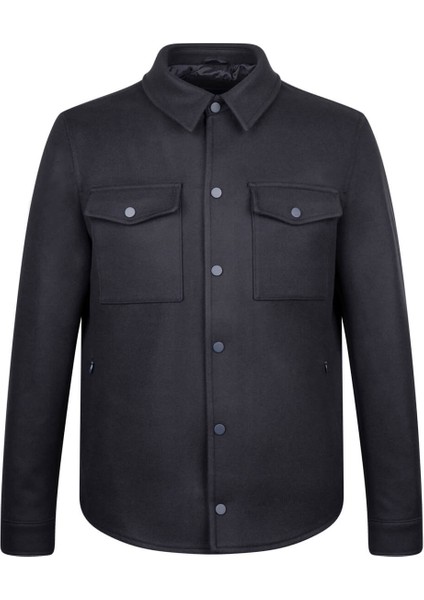 Lacivert Regular Fit Bebe Yaka Yünlü Kaşe Mont