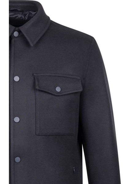 Lacivert Regular Fit Bebe Yaka Yünlü Kaşe Mont