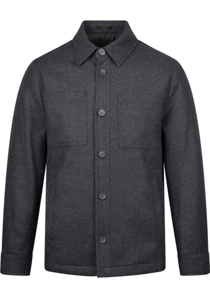 Siyah Regular Fit Bebe Yaka Yünlü Mont