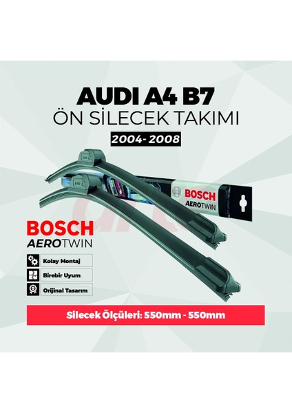 Audi A4 B7 Ön Silecek Takımı Kas. 2004 - Haz. 2008 Uyumlu | Aerotwin Serisi | 2'li Set |