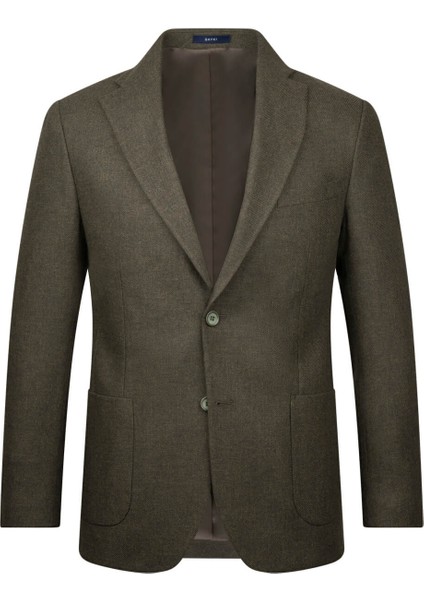 Haki Comfort Fit Mono Yaka Yünlü Klasik Ceket