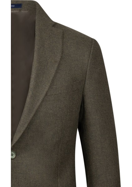 Haki Comfort Fit Mono Yaka Yünlü Klasik Ceket modelleri