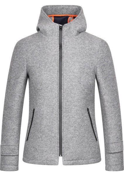 Gri Regular Fit Hakim Yaka Kapüşonlu Yünlü Kaşe Mont