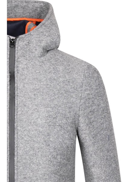 Gri Regular Fit Hakim Yaka Kapüşonlu Yünlü Kaşe Mont modelleri