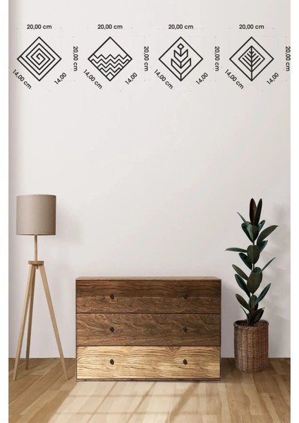 4 Element Kare Duvar Dekoru - Siyah Ahşap Mdf