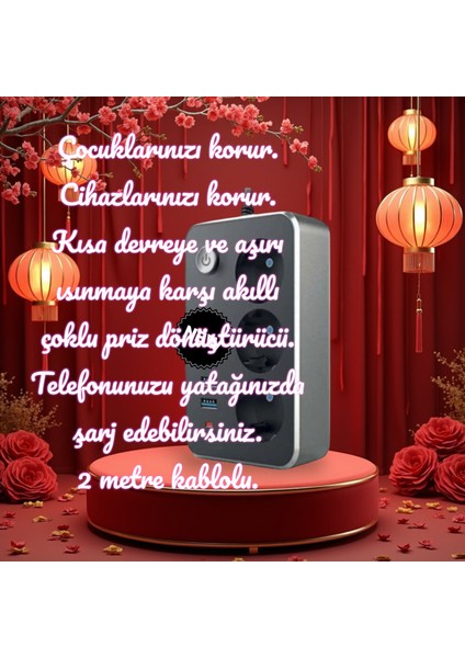 2 Metre Kablolu, Akım, Çocuk, Cihaz Korumalı, 2 USB - A, 1 Type-C, 3 Prizli Akıllı Priz Çoklayıcı fiyatları