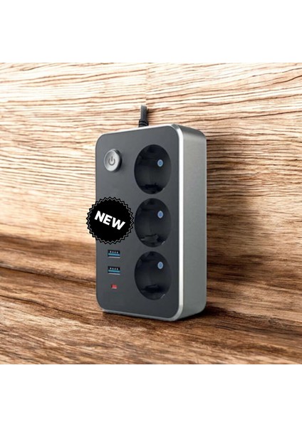2 Metre Kablolu, Akım, Çocuk, Cihaz Korumalı, 2 USB - A, 1 Type-C, 3 Prizli Akıllı Priz Çoklayıcı fırsatları