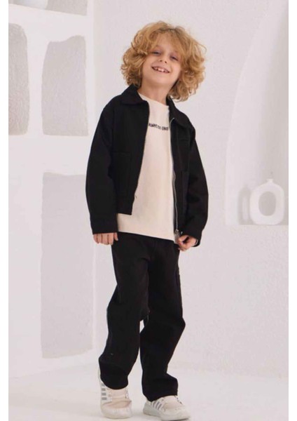Basic Ceketli Erkek Çocuk Ceketli Lüx 3 lü takım - Siyah