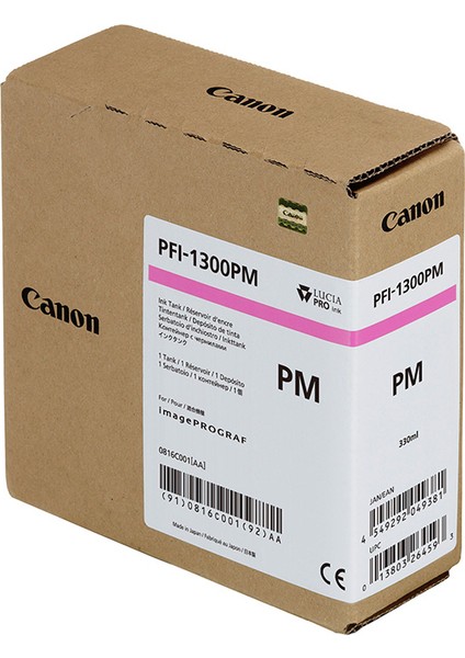® Canon PFI-1300 Pm (Photo Magenta) Fotoğraf Kırmızı Plotter Orijinal Mürekkep Kartuş 330 Ml. (0816C001)