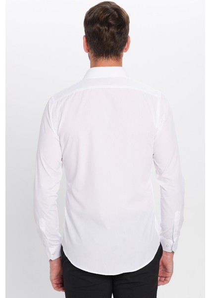 Erkek Slim Fit Dar Kesim Pamuklu Terry Cotton Kumaş Kolay Ütü Beyaz Gömlek indirimleri