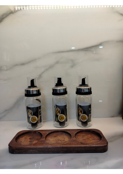 Retro 3 Lü Glostad Kaşıklı Baharatlık Set 380 ml (Cam)