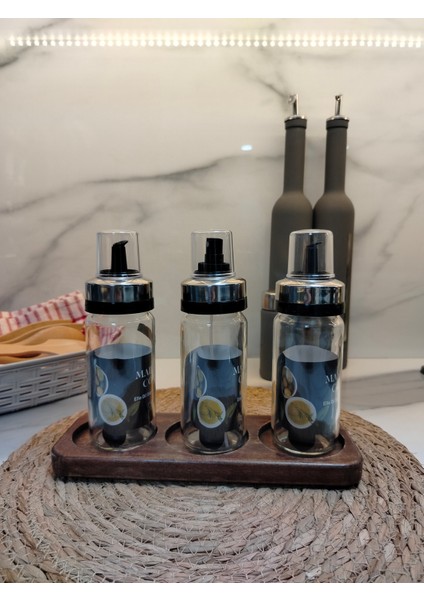 Retro 3 Lü Glostad Kaşıklı Baharatlık Set 380 ml (Cam)