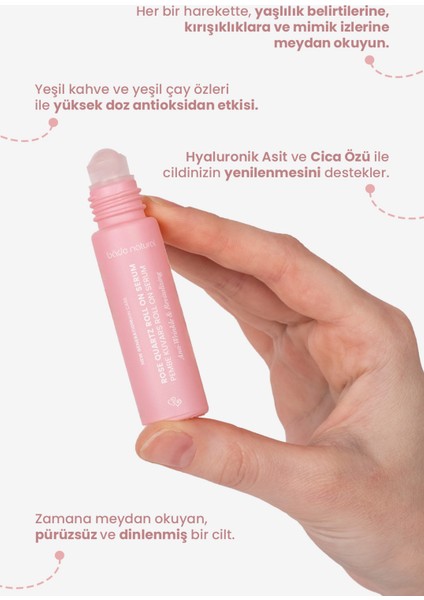 Pembe Kuvars Roll On Antioksidan Yüz Masaj Serumu 10 ml
