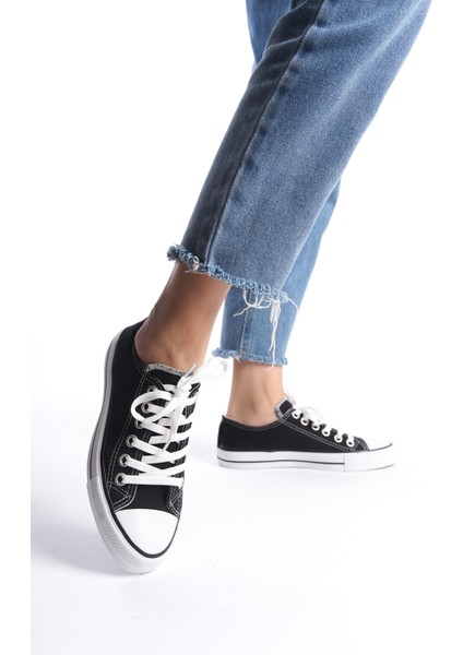 Siyah Beyaz Kadın Kısa Keten Spor Ayakkabı Günlük Sneakers Cnv7
