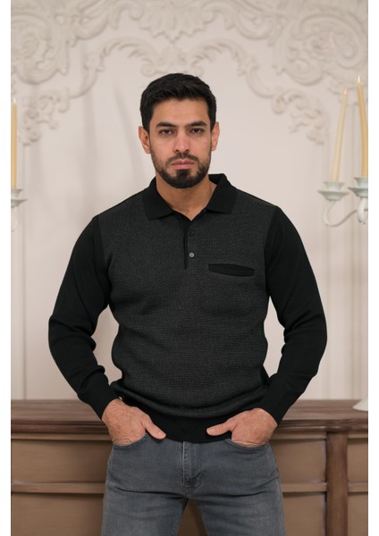 Polo Yaka Cepli Armürlü Yünlü Erkek Triko Kazak fiyatları