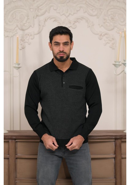 Polo Yaka Cepli Armürlü Yünlü Erkek Triko Kazak indirimleri