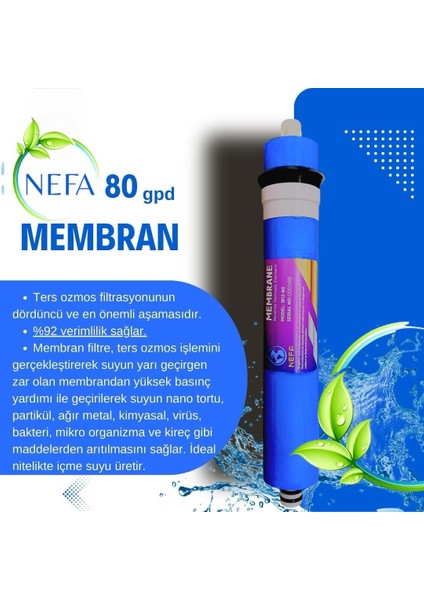 Su Arıtma Cihazı Ana Filtresi, Membran Filtre, 80 Gpd, Üstün Verimlilik, Yüksek Sarım Teknolojisi