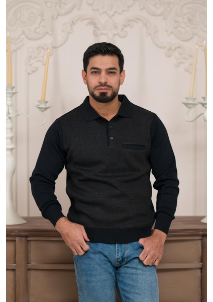 Polo Yaka Cepli Armürlü Yünlü Erkek Triko Kazak fırsatları