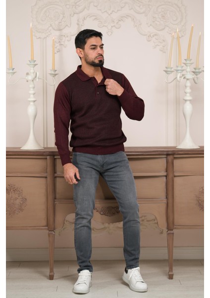 Polo Yaka Armürlü Yünlü Erkek Triko Kazak fırsatları