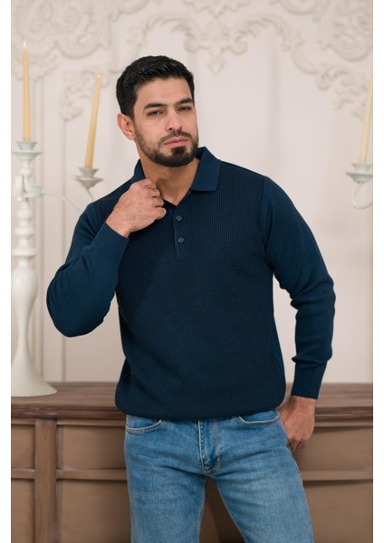 Polo Yaka Armürlü Yünlü Erkek Triko Kazak fiyatları