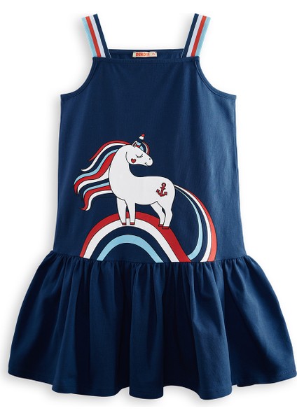 Denizci Unicorn Lacivert Kız Çocuk Elbise