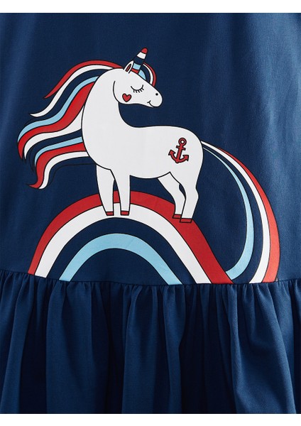 Denizci Unicorn Lacivert Kız Çocuk Elbise