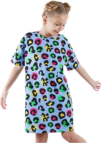 Leopar Kız Çocuk Oversize Elbise