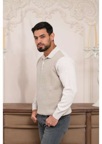 Polo Yaka Armürlü Yünlü Erkek Triko Kazak fırsatları