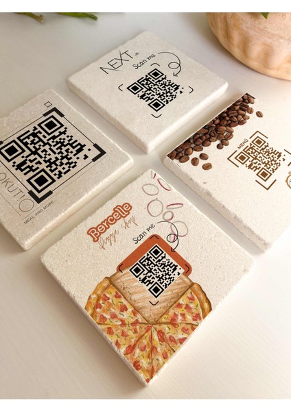 Qr Menü Doğal Taş Otel, Bar, Cafe, Restaurant Barkod Masaüstü Qr Kod 4 Adet modelleri