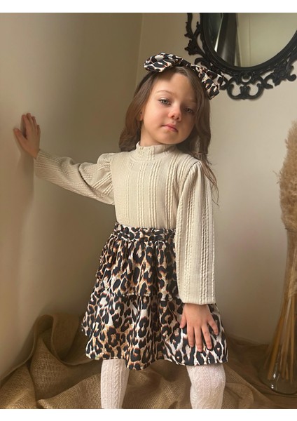 Triko Leopar Etekli Bandanalı 3’lütakım 2/8 Yaş modelleri