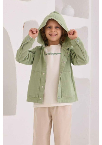 Basic Kapüşonlu Cepli Ceketli Erkek Çocuk lüx 3 lü takım - Yeşil modelleri