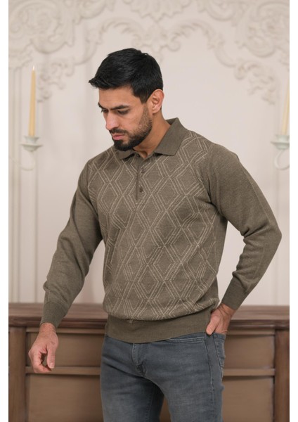 Polo Yaka Desenli Yünlü Erkek Triko Kazak fiyatları