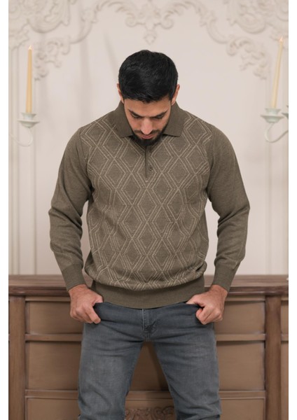 Polo Yaka Desenli Yünlü Erkek Triko Kazak modelleri