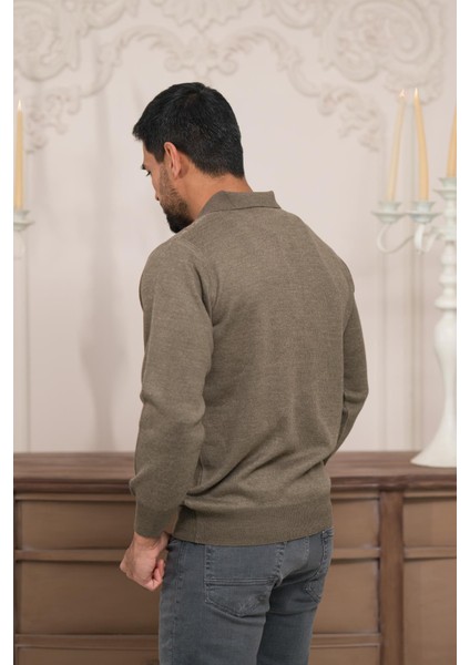 Polo Yaka Desenli Yünlü Erkek Triko Kazak fırsatları