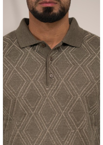 Polo Yaka Desenli Yünlü Erkek Triko Kazak indirimleri