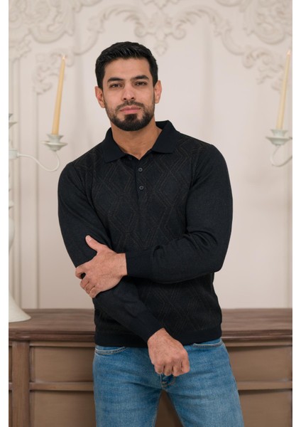 Polo Yaka Desenli Yünlü Erkek Triko Kazak fiyatları