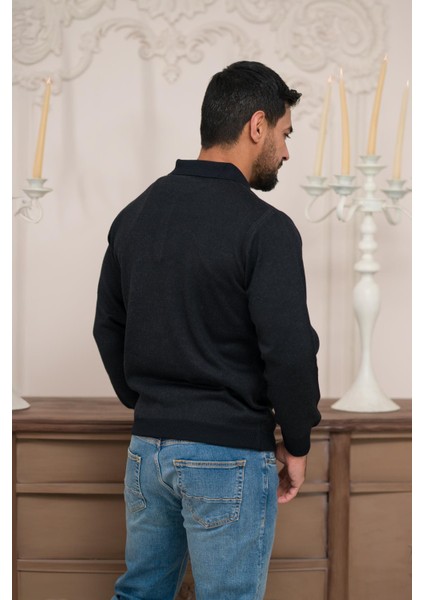 Polo Yaka Desenli Yünlü Erkek Triko Kazak fırsatları