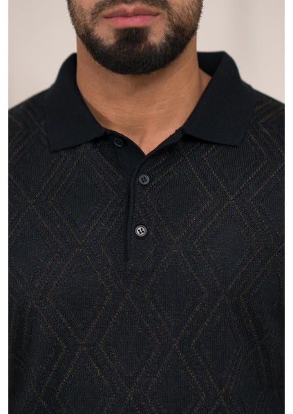 Polo Yaka Desenli Yünlü Erkek Triko Kazak indirimleri